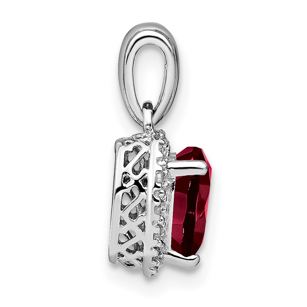 Sterling Silver Rhodium-plated Created Ruby and Diamond Pendant (PM7400-CRU-007-SSA)