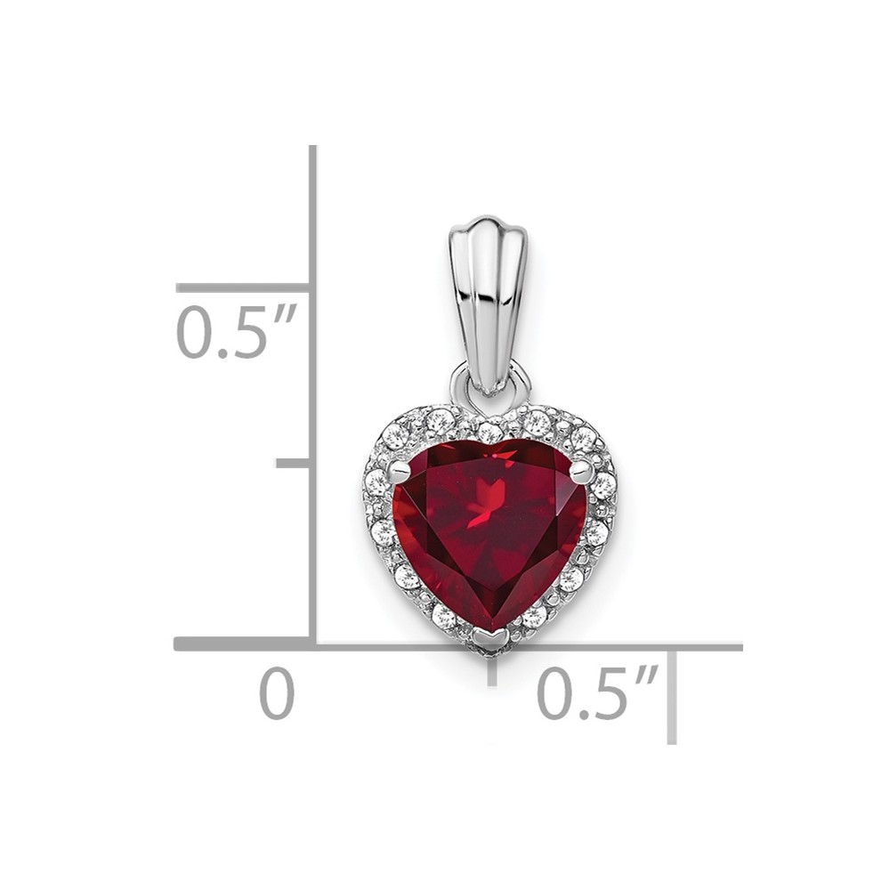Sterling Silver Rhodium-plated Created Ruby and Diamond Pendant (PM7400-CRU-007-SSA)