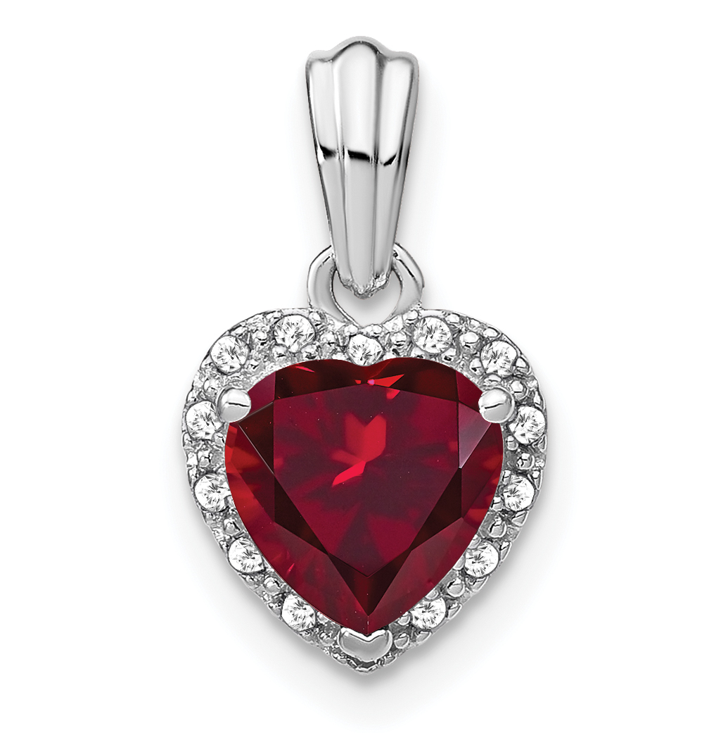 Sterling Silver Rhodium-plated Created Ruby and Diamond Pendant (PM7400-CRU-007-SSA)