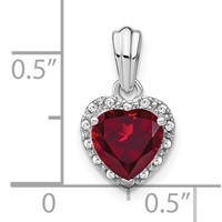 14K White Gold 0.07 Carat Lab Grown Diamond VS SI+ G+ and Lab Created Ruby Heart Pendant view 3