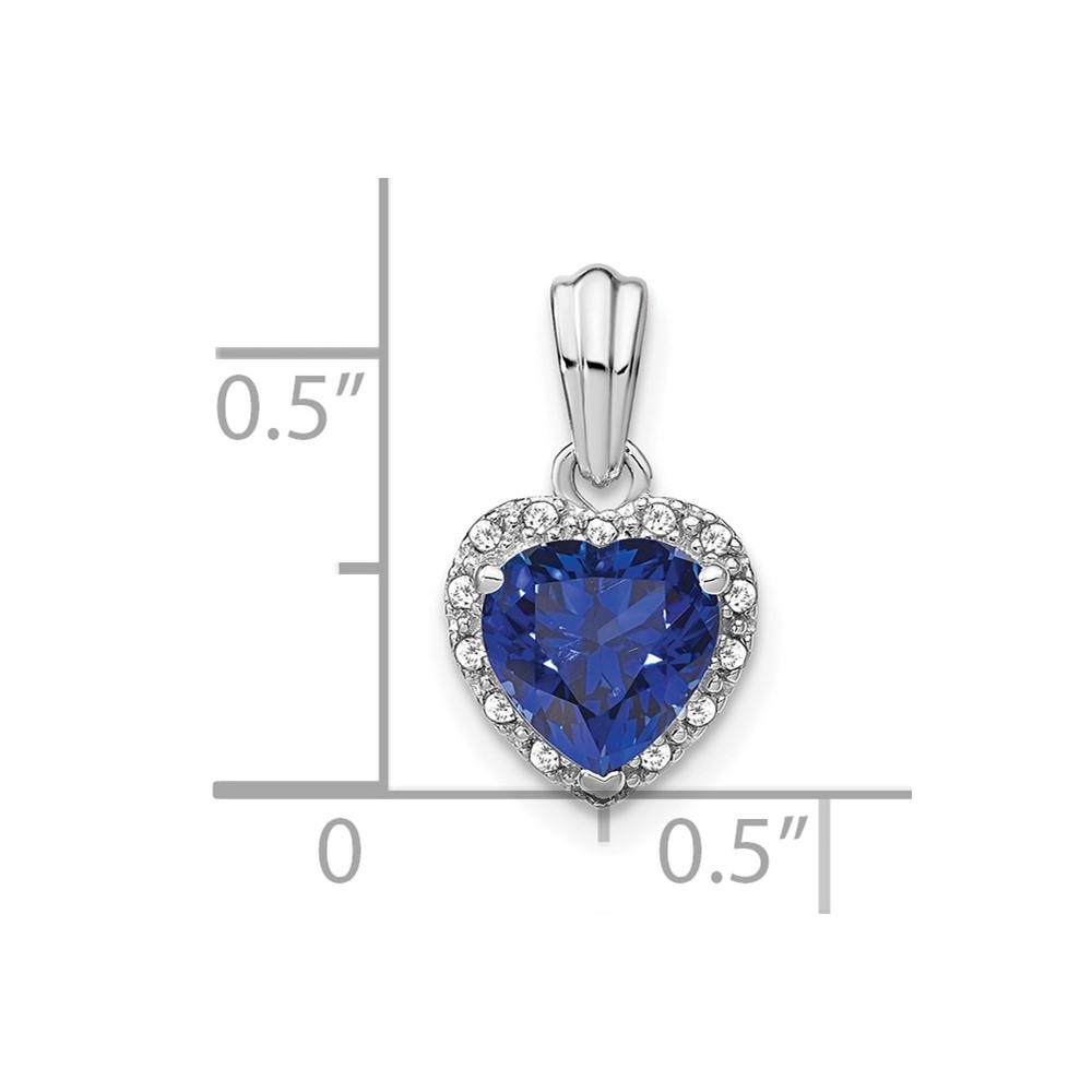Sterling Silver Rhod-plated Created Sapphire and Diamond Pendant (PM7400-CSA-007-SSA)