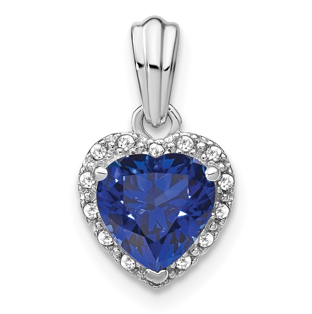 Sterling Silver Rhod-plated Created Sapphire and Diamond Pendant (PM7400-CSA-007-SSA)