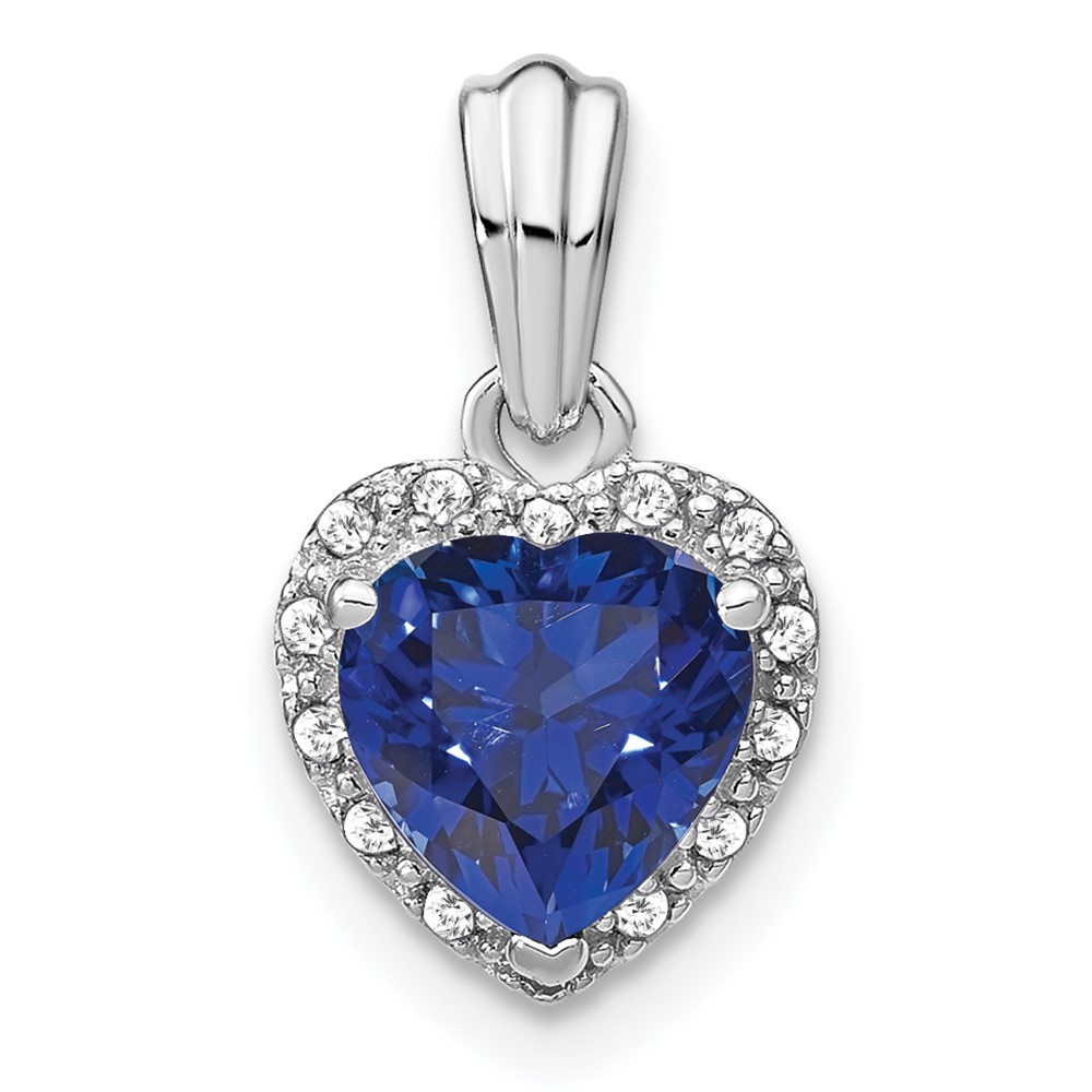 Sterling Silver Rhod-plated Created Sapphire and Diamond Pendant (PM7400-CSA-007-SSA)