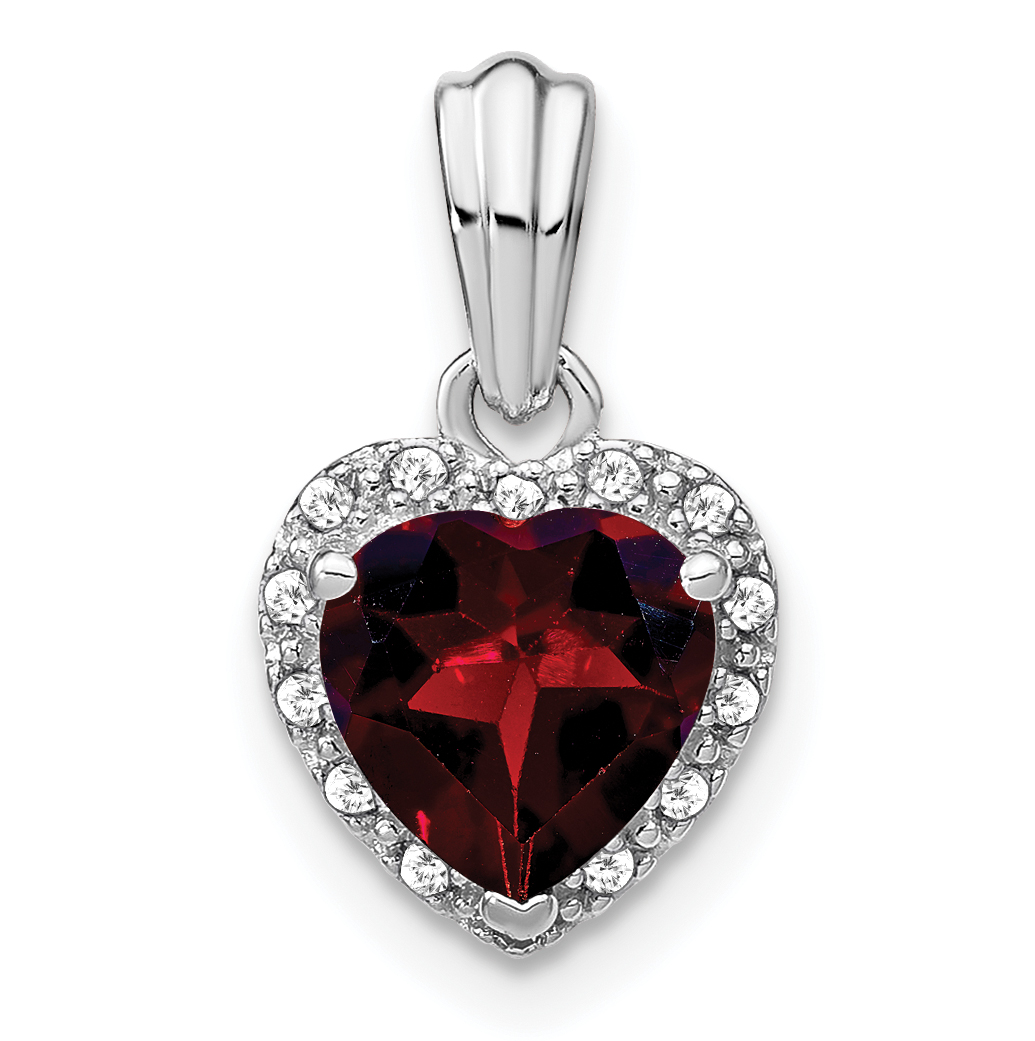 Sterling Silver Rhodium-plated Garnet and Diamond Pendant (PM7400-GA-007-SSA)
