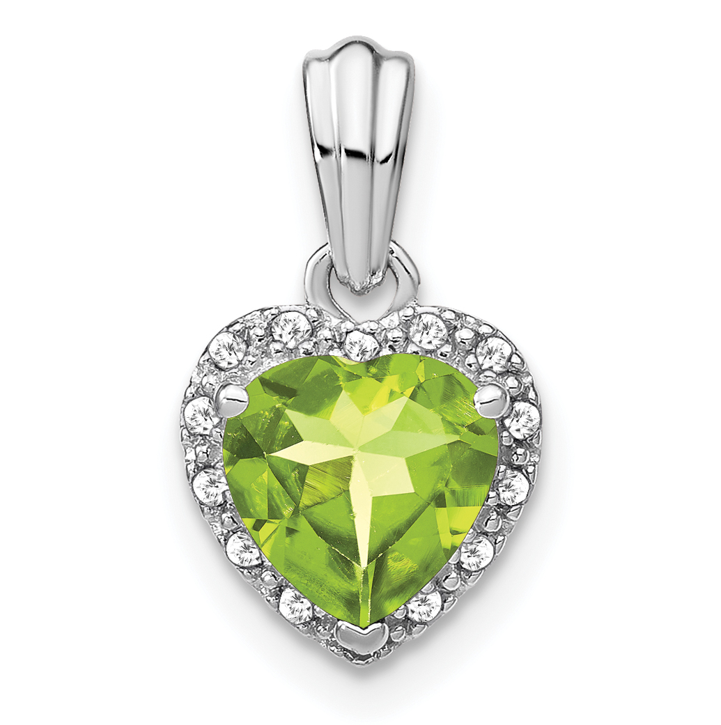 Sterling Silver Rhodium-plated Peridot and Diamond Pendant (PM7400-PE-007-SSA)