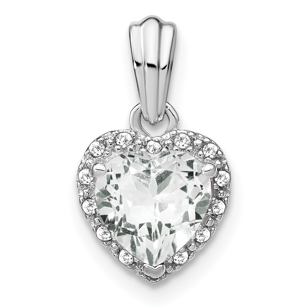 Sterling Silver Rhodium-plated White Topaz and Diamond Pendant (PM7400-WT-007-SSA)