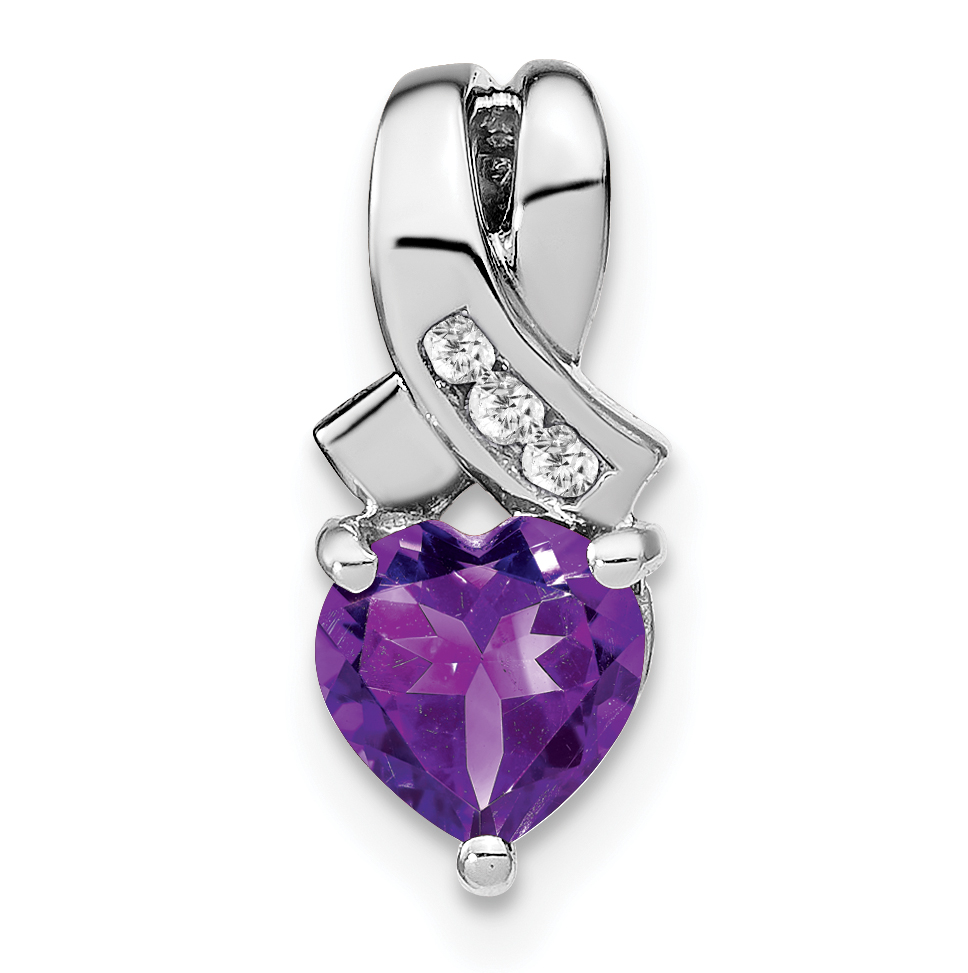 Sterling Silver Rhodium-plated Amethyst and Diamond Pendant (PM7401-AM-003-SSA)