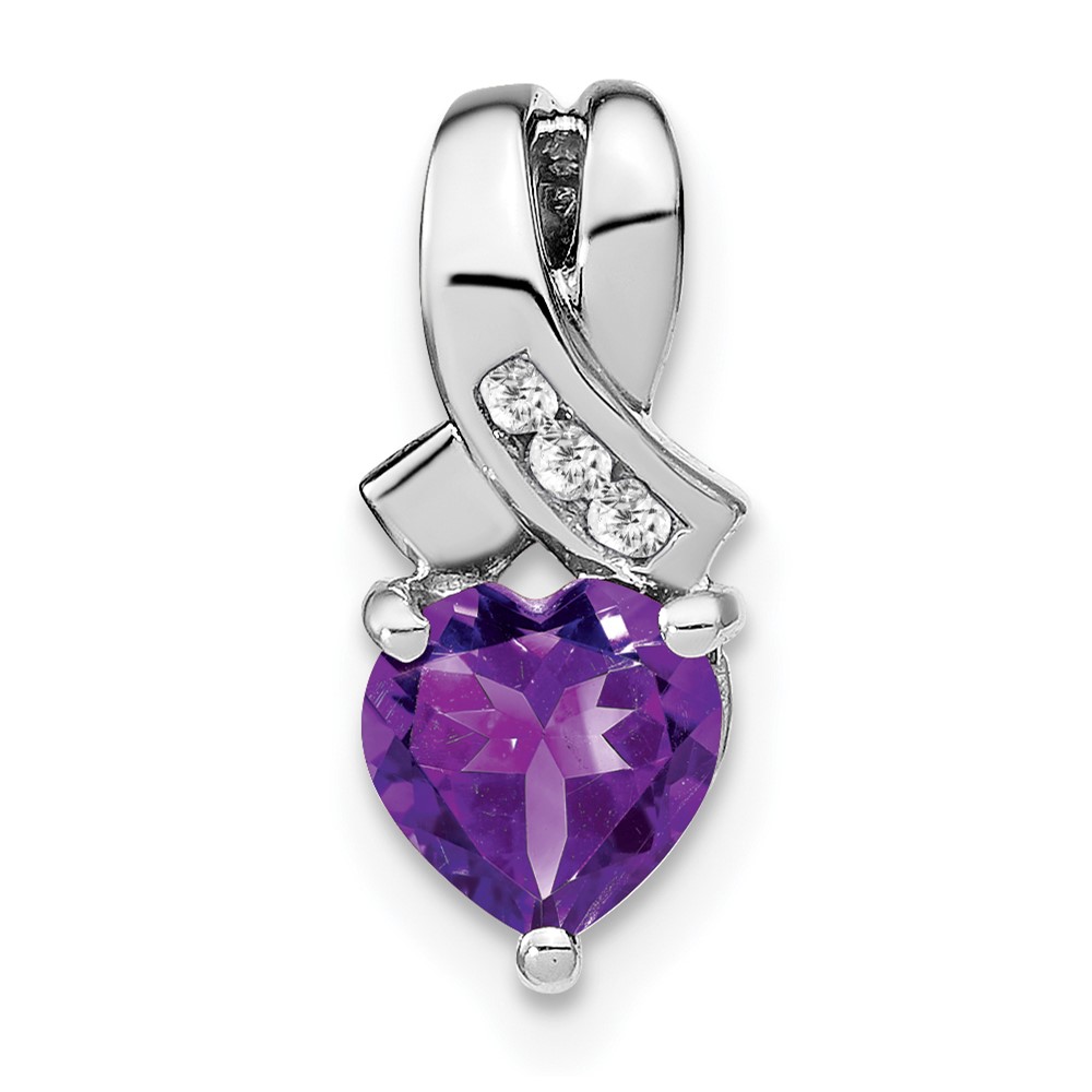 Sterling Silver Rhodium-plated Amethyst and Diamond Pendant (PM7401-AM-003-SSA)