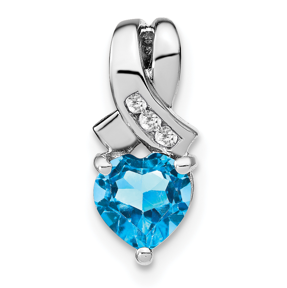 Sterling Silver Rhodium-plated Blue Topaz and Diamond Pendant (PM7401-BT-003-SSA)
