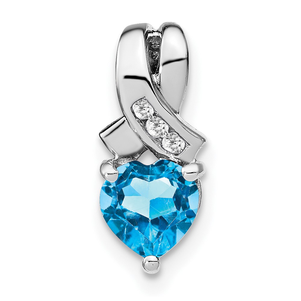 Sterling Silver Rhodium-plated Blue Topaz and Diamond Pendant (PM7401-BT-003-SSA)
