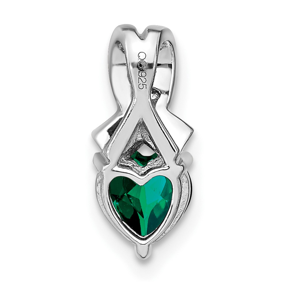 Sterling Silver Rhodium-plated Created Emerald/Diamond Pendant (PM7401-CEM-003-SSA)