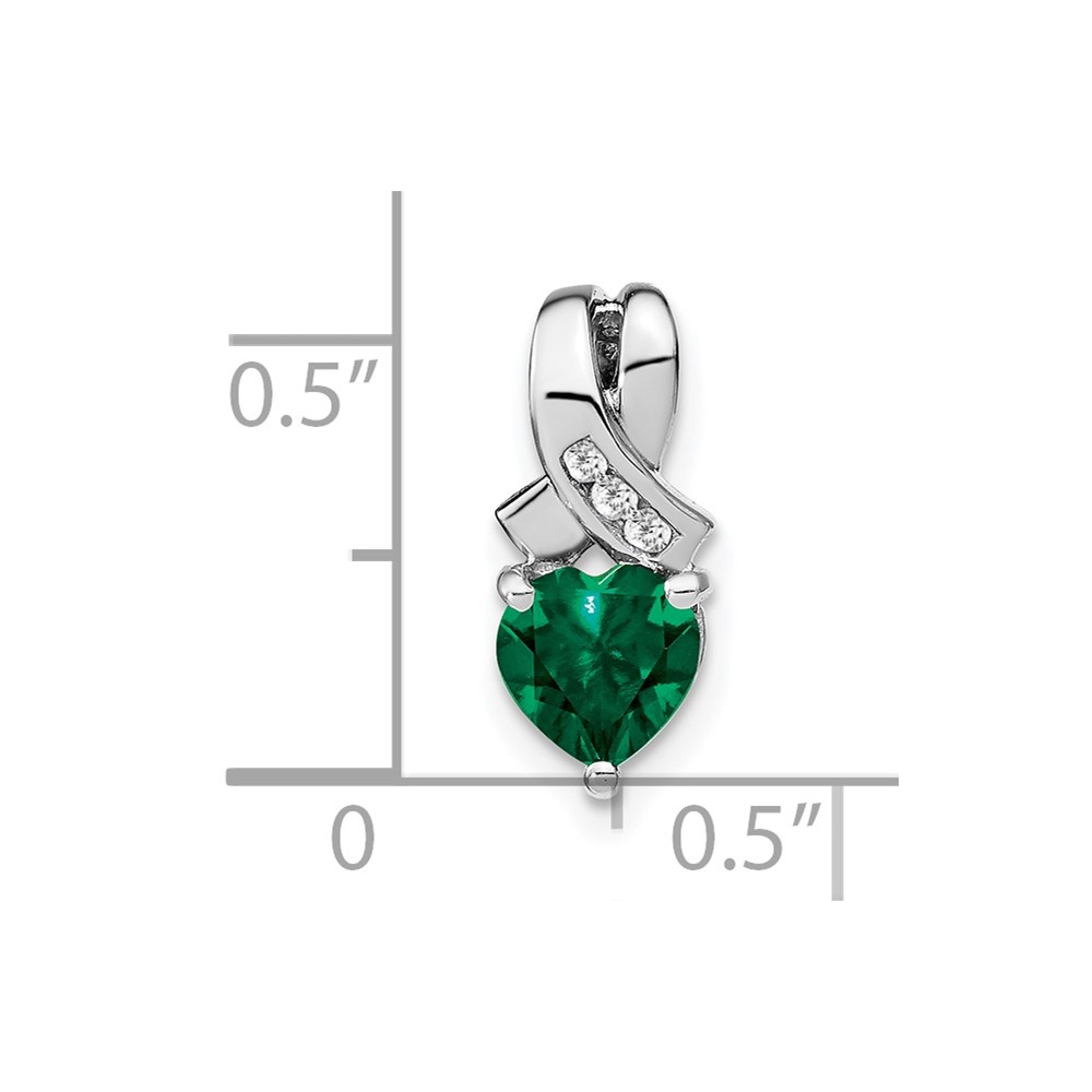 Sterling Silver Rhodium-plated Created Emerald/Diamond Pendant (PM7401-CEM-003-SSA)