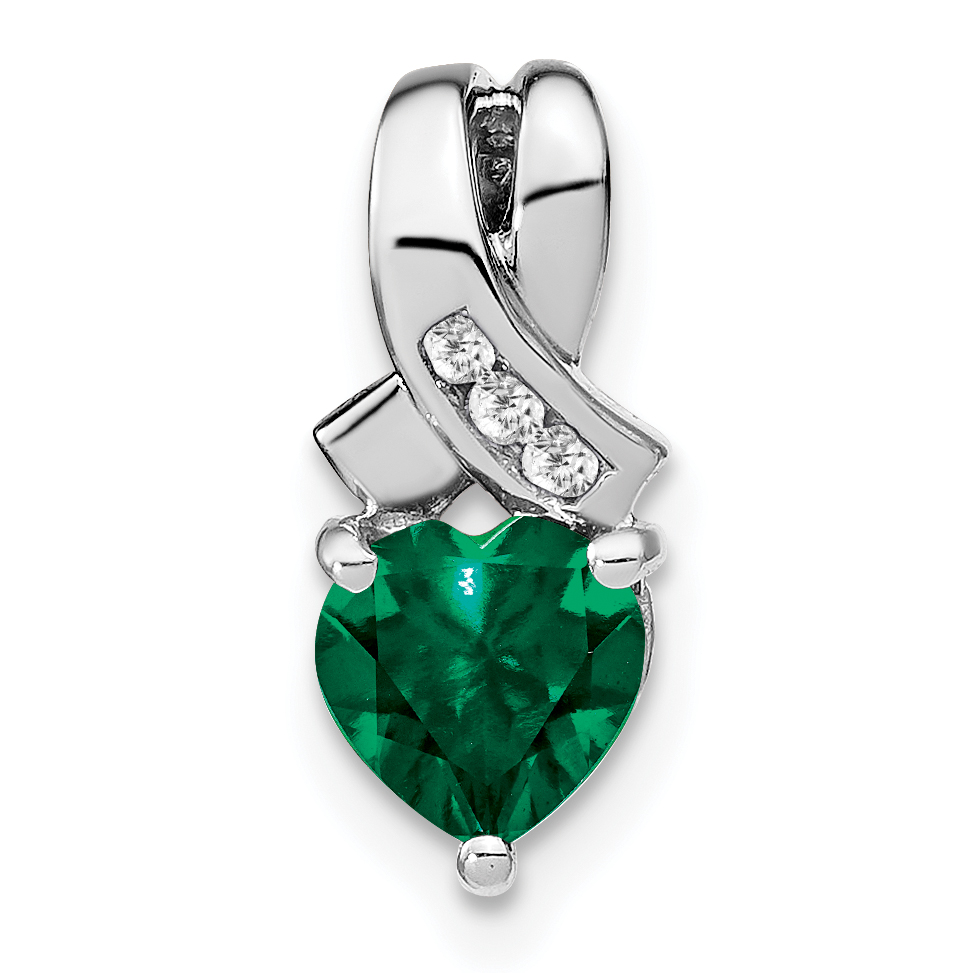 Sterling Silver Rhodium-plated Created Emerald/Diamond Pendant (PM7401-CEM-003-SSA)