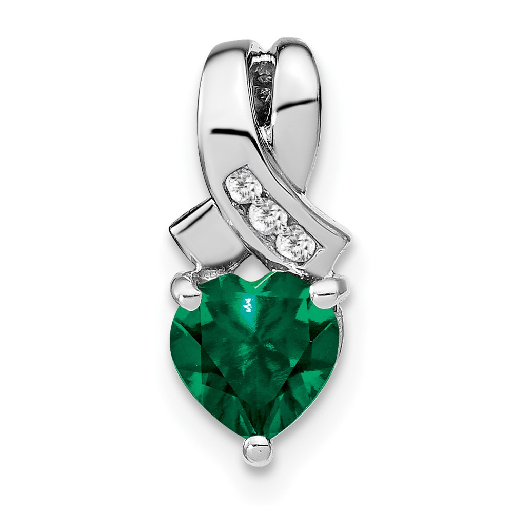 Sterling Silver Rhodium-plated Created Emerald/Diamond Pendant (PM7401-CEM-003-SSA)