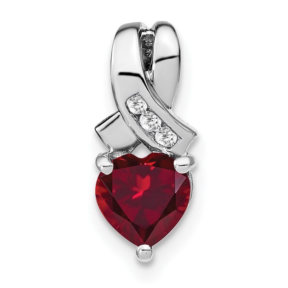 Sterling Silver Rhodium-plated Created Ruby and Diamond Pendant (PM7401-CRU-003-SSA)