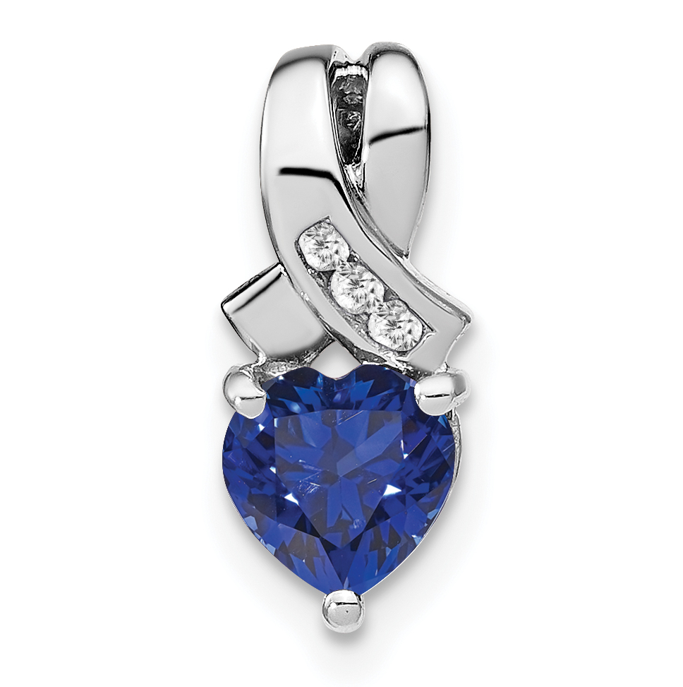 Sterling Silver Rhodium-plated Created Sapphire/Diamond Pendant (PM7401-CSA-003-SSA)
