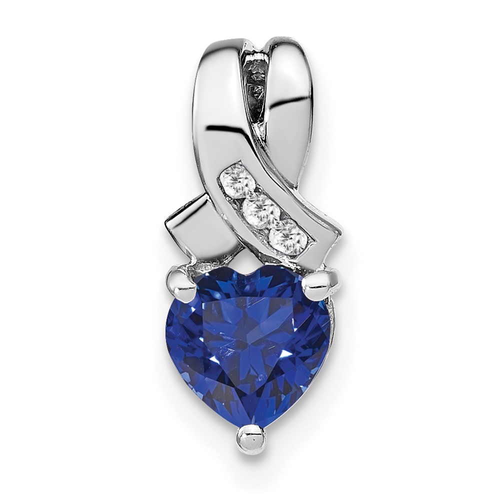 Sterling Silver Rhodium-plated Created Sapphire/Diamond Pendant (PM7401-CSA-003-SSA)