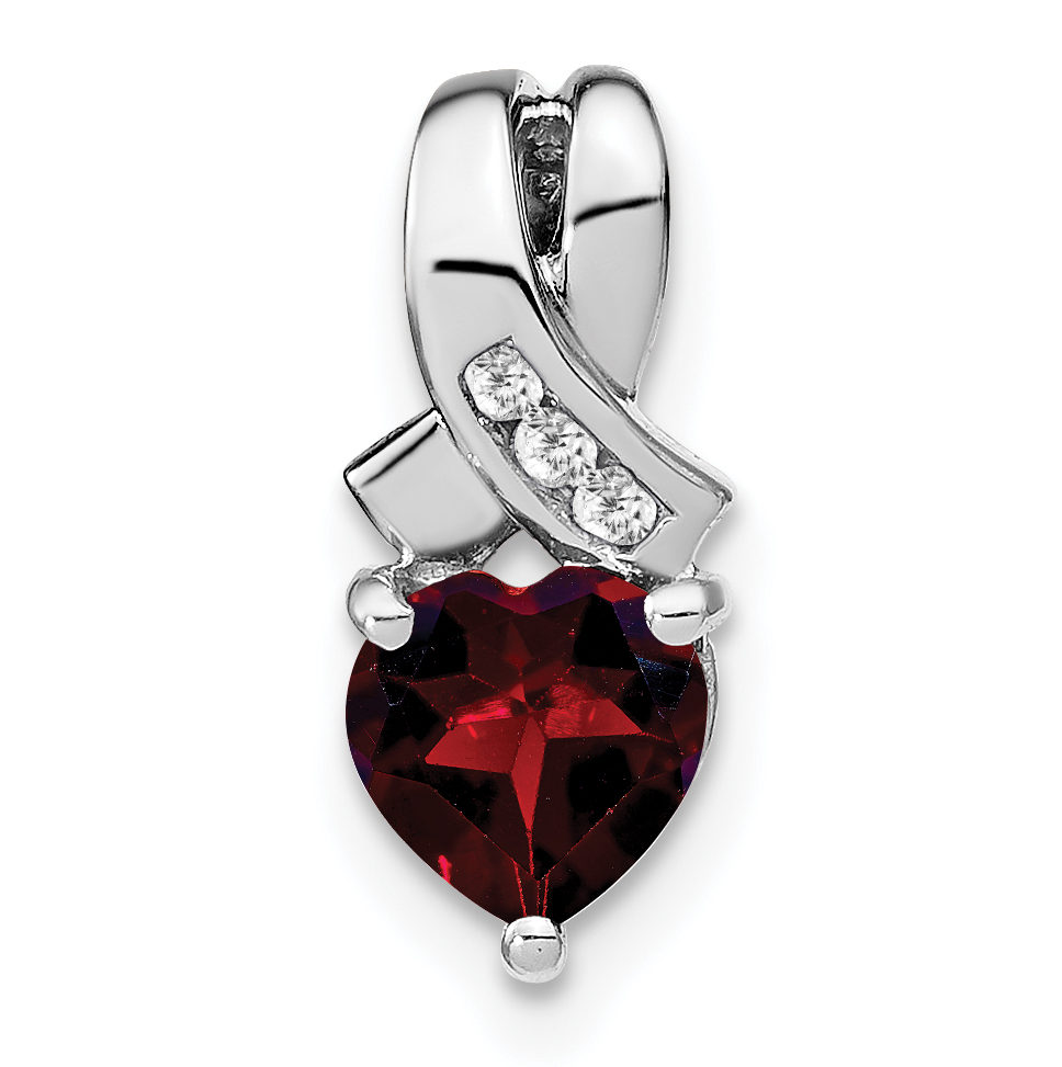 Sterling Silver Rhodium-plated Garnet and Diamond Pendant (PM7401-GA-003-SSA)