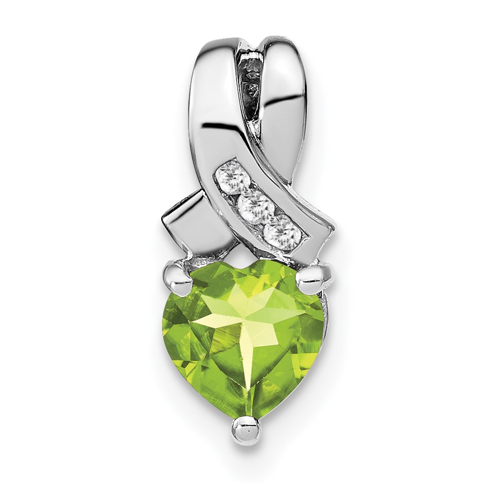 Sterling Silver Rhodium-plated Peridot and Diamond Pendant (PM7401-PE-003-SSA)