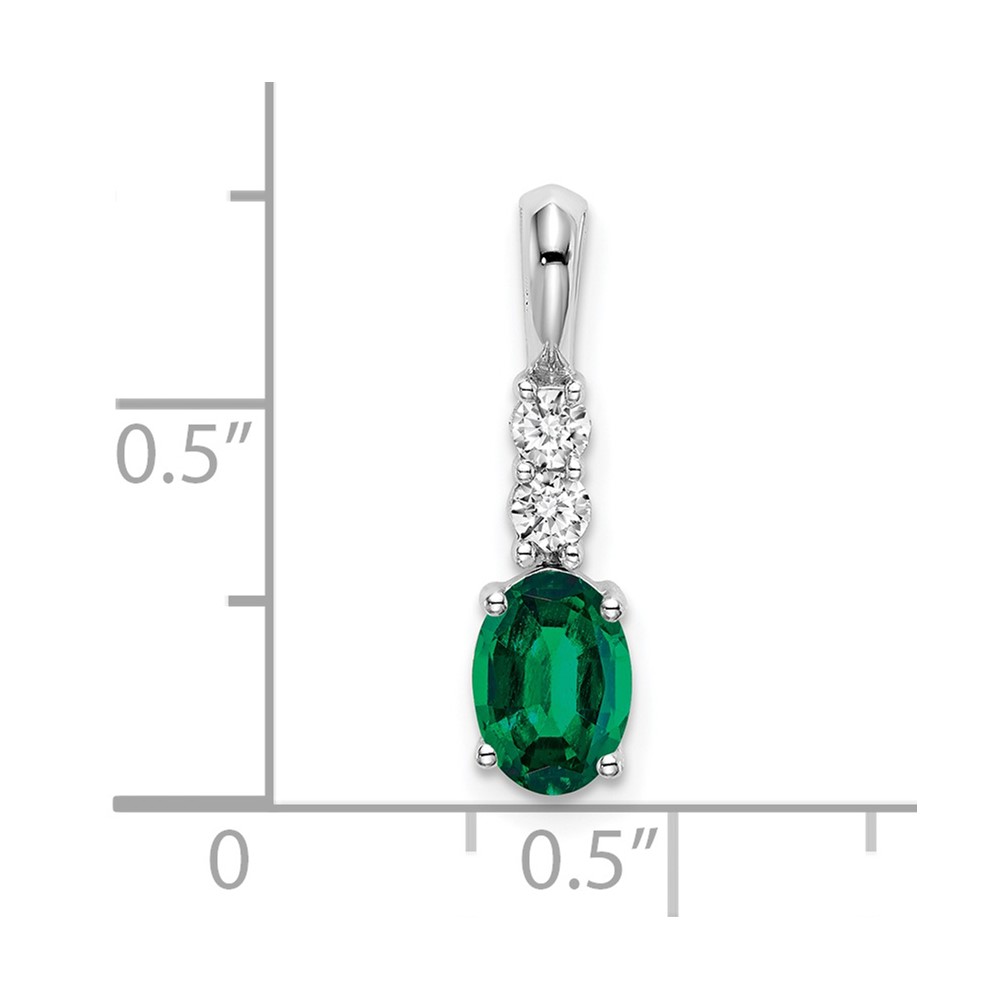 14k White Gold Oval Created Emerald and Diamond Pendant (PM7406-CEM-013-WA)