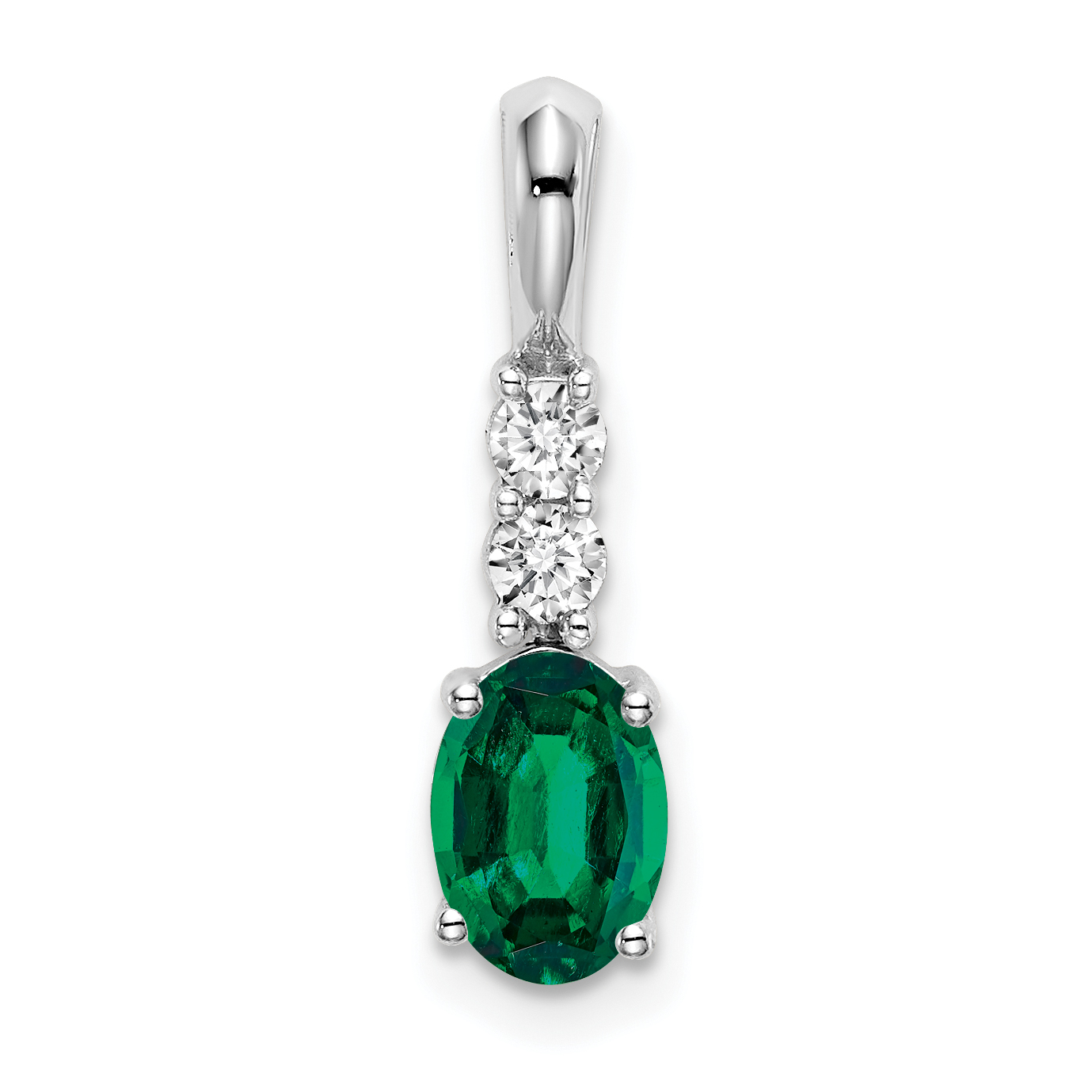 14k White Gold Oval Created Emerald and Diamond Pendant (PM7406-CEM-013-WA)