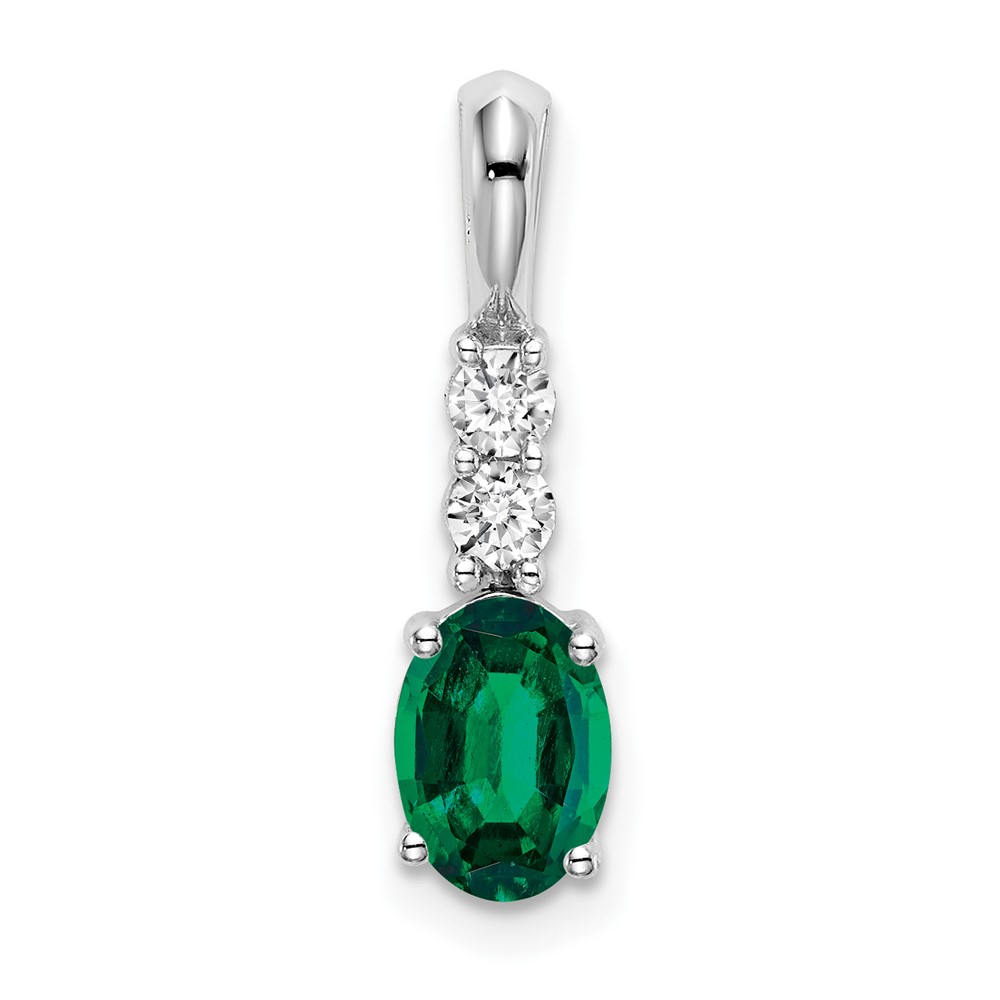 14k White Gold Oval Created Emerald and Diamond Pendant (PM7406-CEM-013-WA)