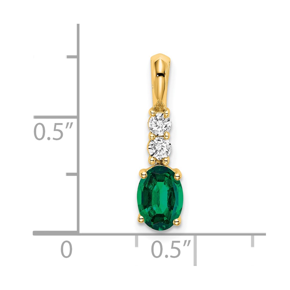 14K Oval Created Emerald and Diamond Pendant (PM7406-CEM-013-YA)