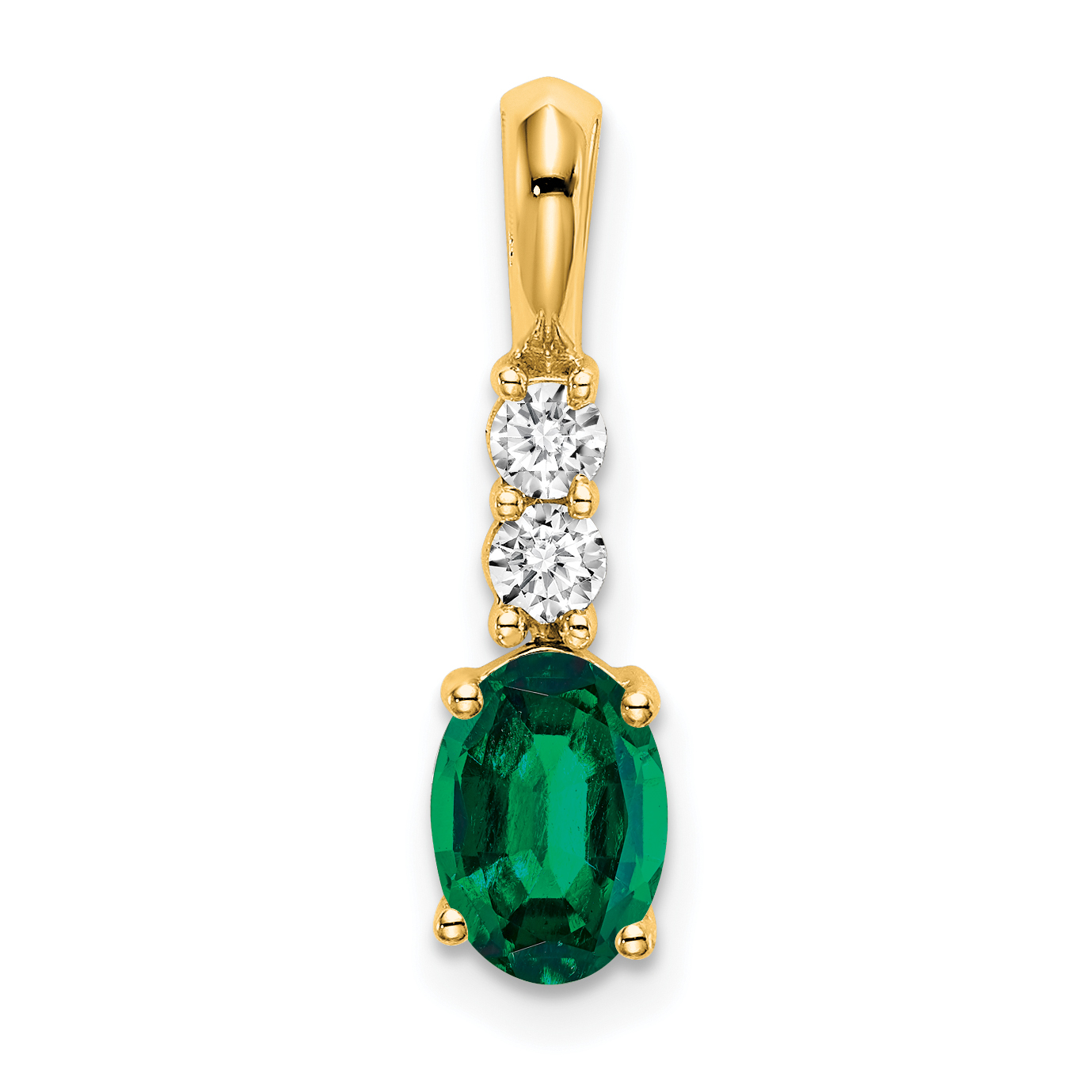 14K Oval Created Emerald and Diamond Pendant (PM7406-CEM-013-YA)