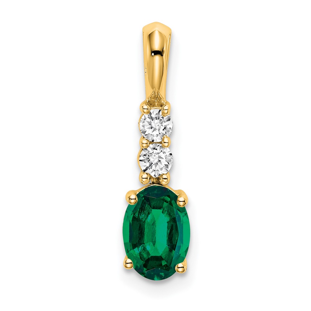 14K Oval Created Emerald and Diamond Pendant (PM7406-CEM-013-YA)
