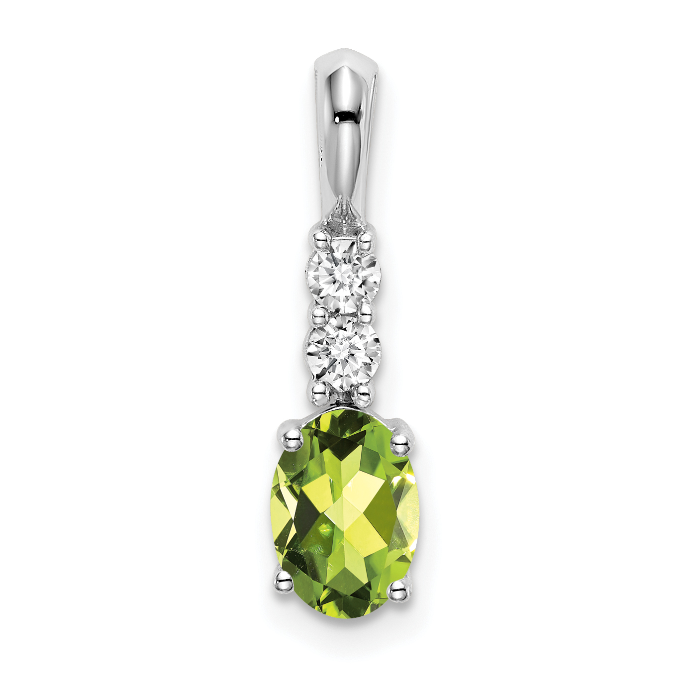 14k White Gold Oval Peridot and Diamond Pendant (PM7406-PE-013-WA)