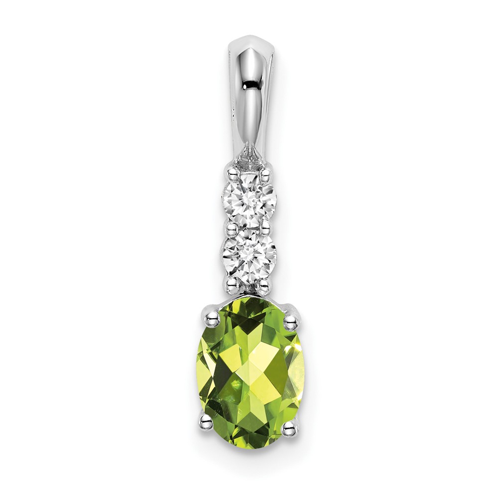 14k White Gold Oval Peridot and Diamond Pendant (PM7406-PE-013-WA)
