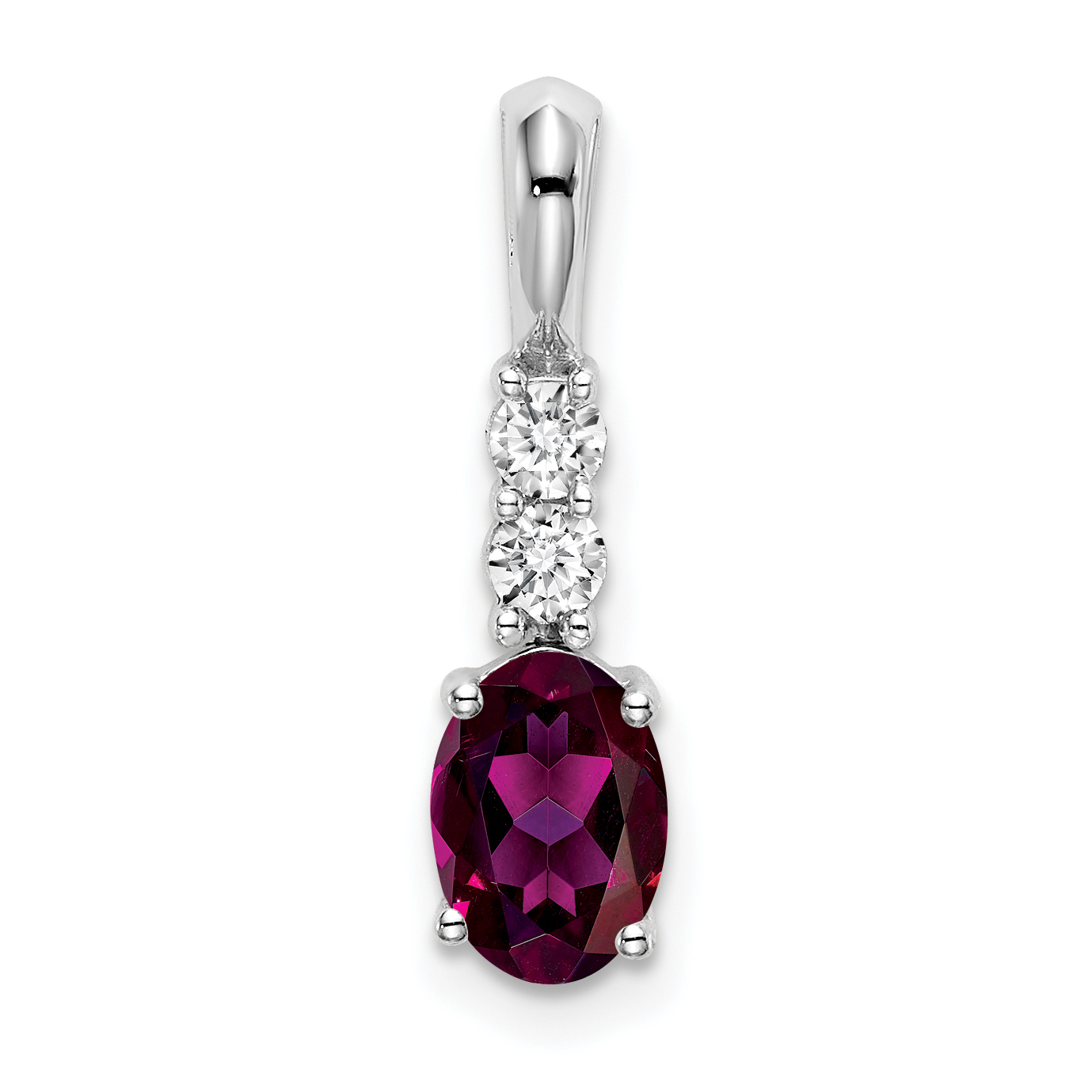 14k White Gold Oval Rhodolite Garnet and Diamond Pendant (PM7406-RG-013-WA)