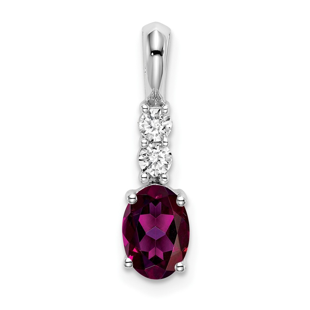 14k White Gold Oval Rhodolite Garnet and Diamond Pendant (PM7406-RG-013-WA)
