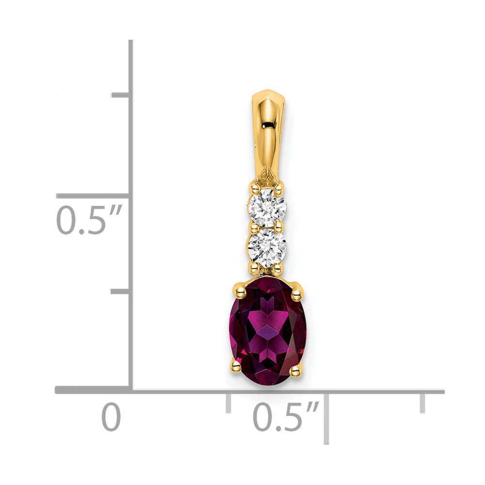 14K Oval Rhodolite Garnet and Diamond Pendant (PM7406-RG-013-YA)