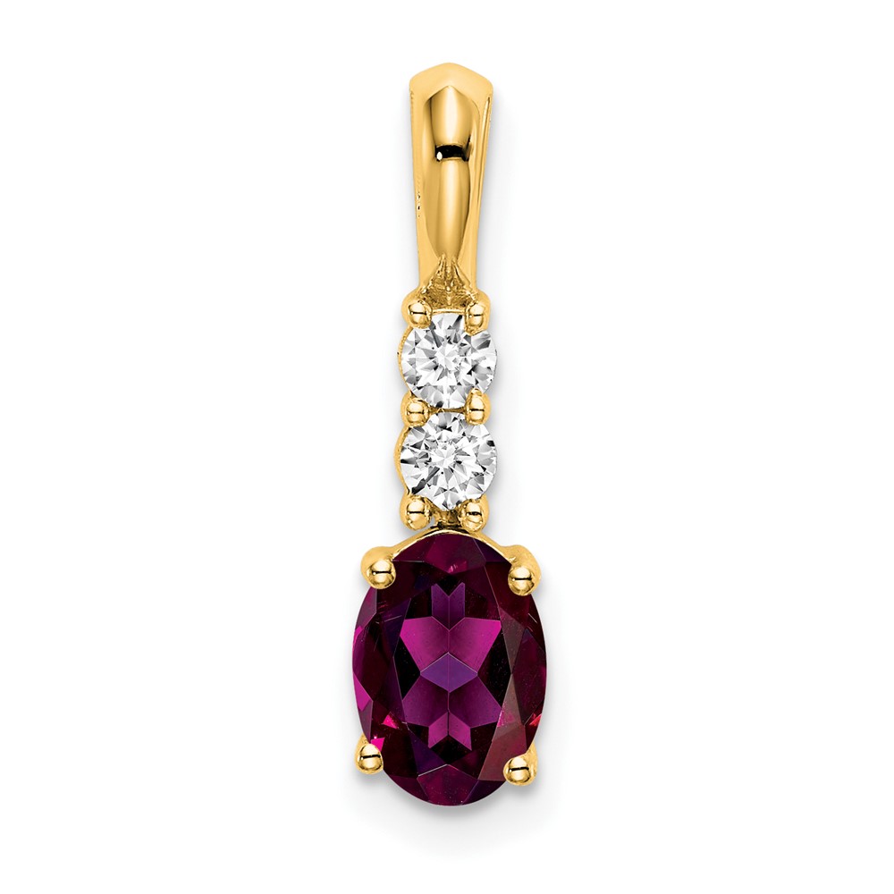 14K Oval Rhodolite Garnet and Diamond Pendant (PM7406-RG-013-YA)