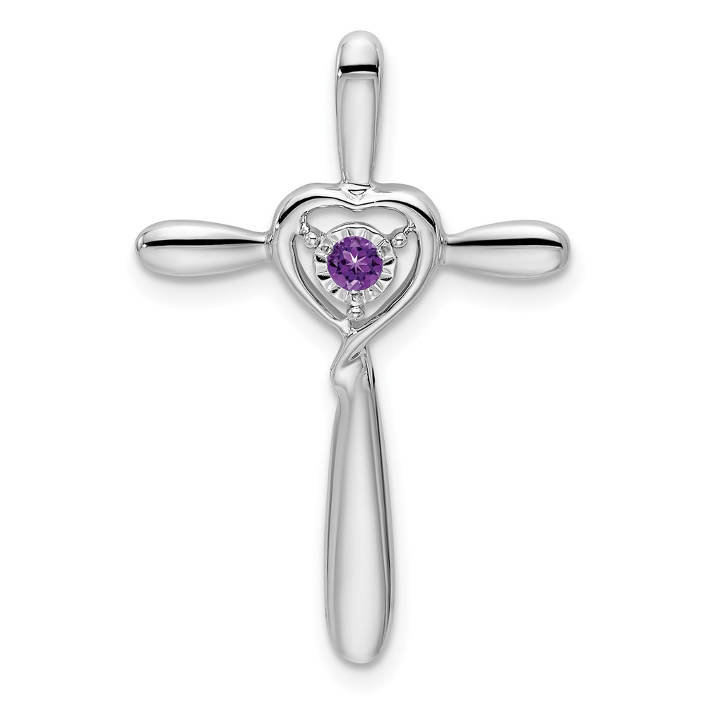 10k White Gold Amethyst Cross w/Heart Chain Slide (PM7408-AM-1W)