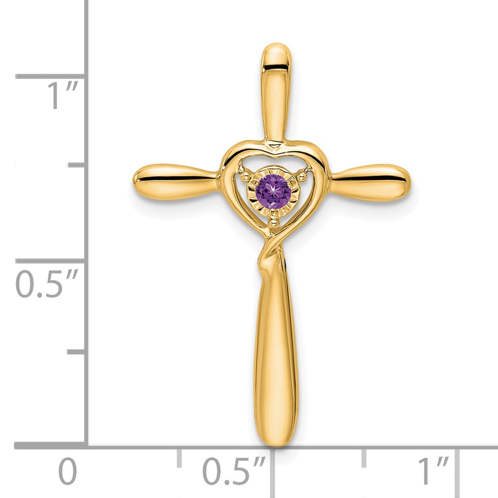 14k Amethyst Cross w/Heart Chain Slide (PM7408-AM-Y)