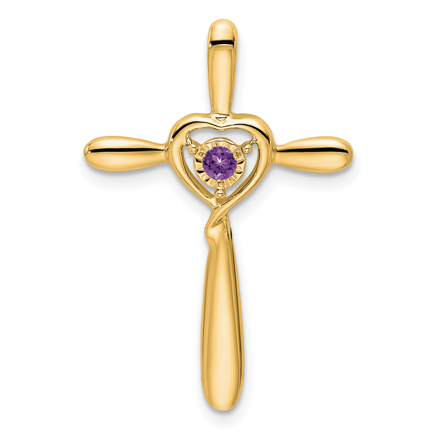 14k Amethyst Cross w/Heart Chain Slide (PM7408-AM-Y)