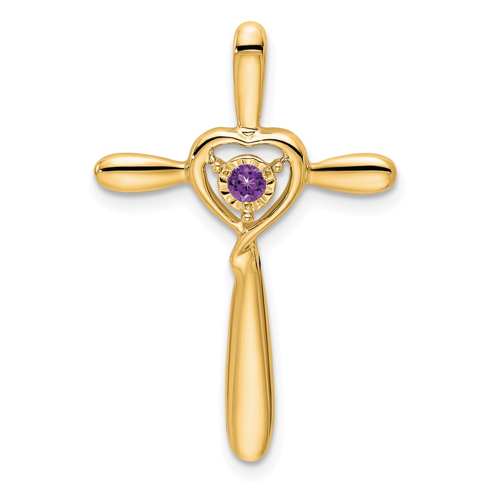 14k Amethyst Cross w/Heart Chain Slide (PM7408-AM-Y)