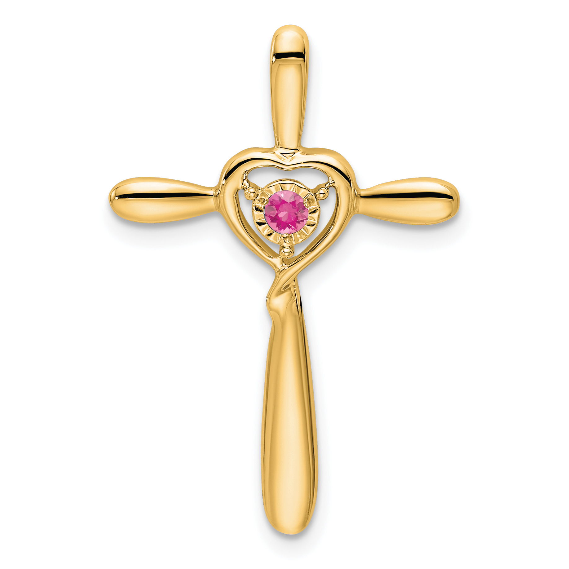 14k Pink Tourmaline Cross w/Heart Chain Slide (PM7408-PT-Y)