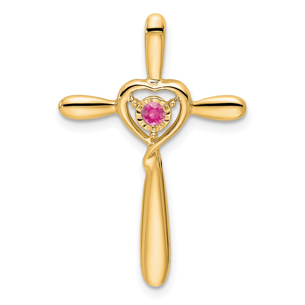 14k Pink Tourmaline Cross w/Heart Chain Slide (PM7408-PT-Y)