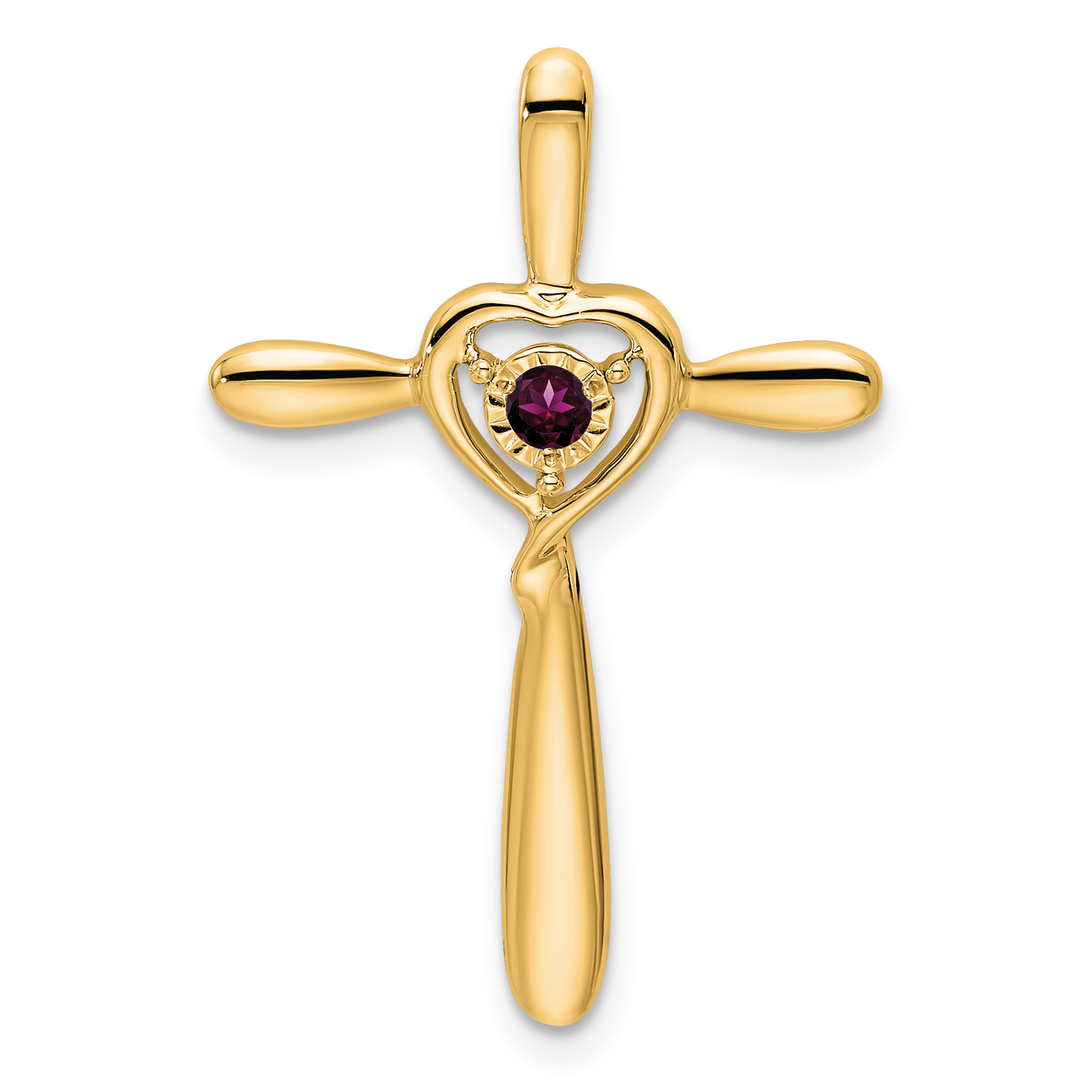 14k Rhodolite Garnet Cross w/Heart Chain Slide (PM7408-RG-Y)