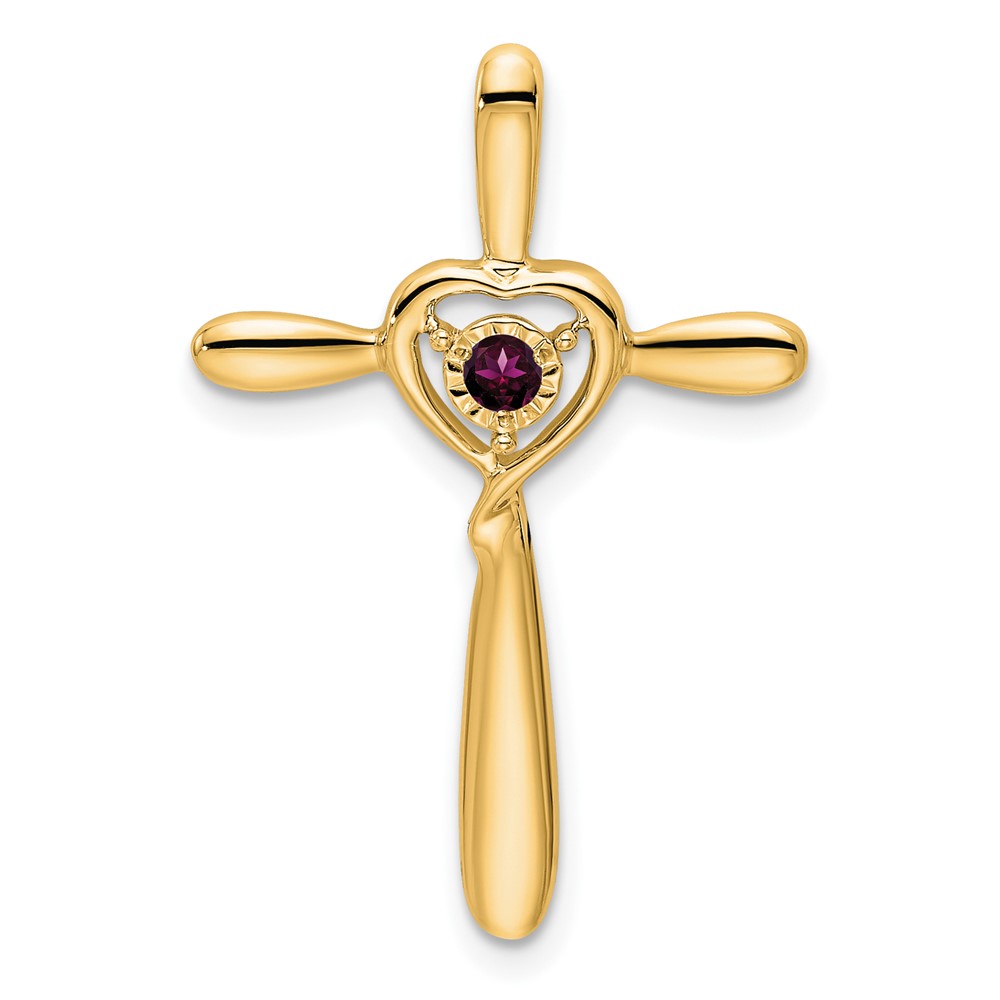 14k Rhodolite Garnet Cross w/Heart Chain Slide (PM7408-RG-Y)