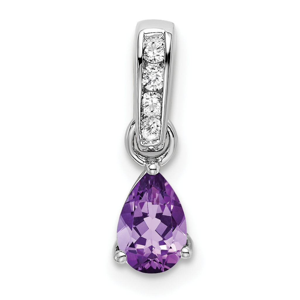 10k White Gold Pear Amethyst and Diamond Pendant (PM7409-AM-005-1WA)