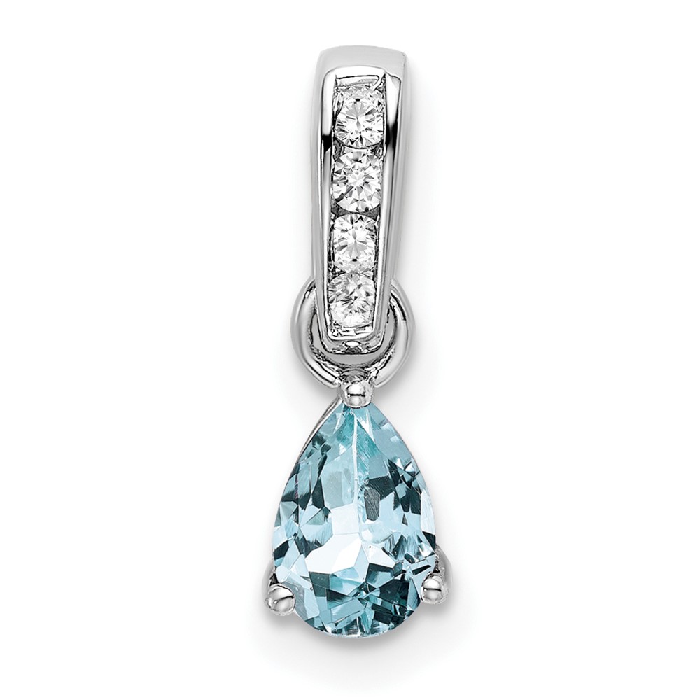 10k White Gold Pear Aquamarine and Diamond Pendant (PM7409-AQ-005-1WA)