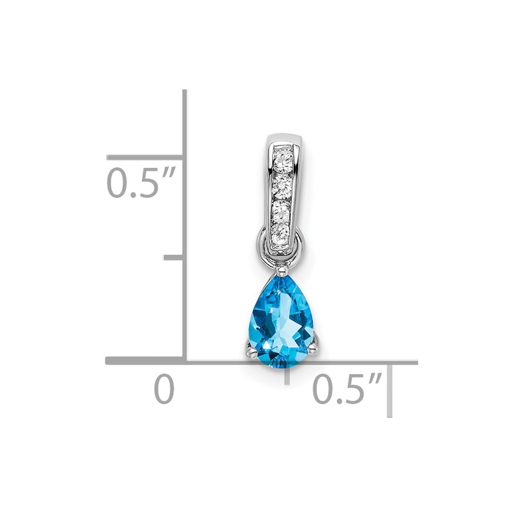 10k White Gold Pear Blue Topaz and Diamond Pendant (PM7409-BT-005-1WA)