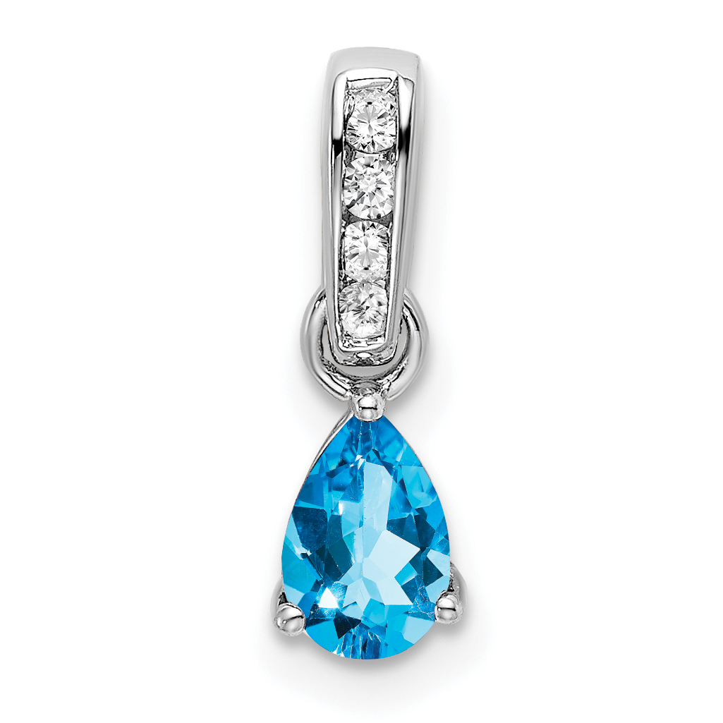 14K White Gold Pear Blue Topaz and Diamond Pendant (PM7409-BT-005-WA)