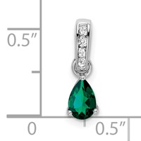 14K White Gold 1/20 Carat Lab Grown Diamond VS SI+ G+ and Lab Created Emerald Complete Pendant view 2