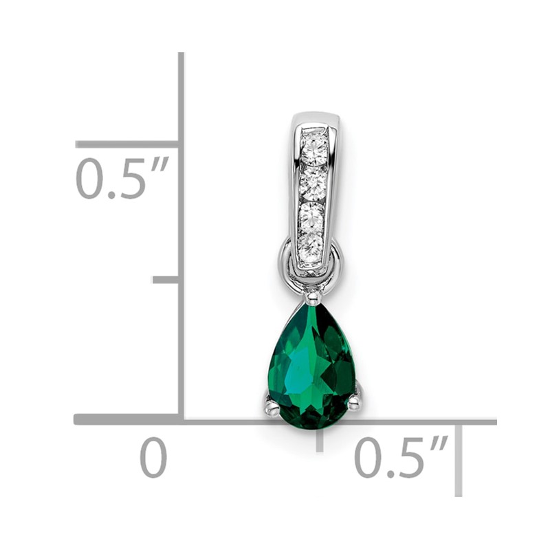 14k White Gold 1/20 carat Lab Grown Diamond VS/SI+ G+ and Lab Created Emerald Complete Pendant