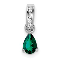 14K White Gold 1/20 Carat Lab Grown Diamond VS SI+ G+ and Lab Created Emerald Complete Pendant view 1